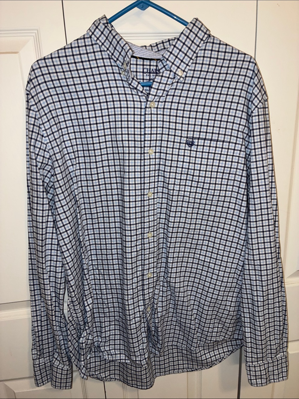 Chaps Men’s Blue and White Checked Button-Down Shirt